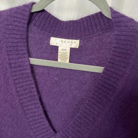 KENAR Angora V-Neck Belted Sweater, Size M - Picture 3 of 8
